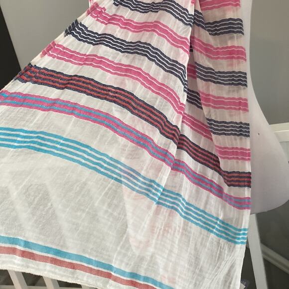 aerie White, Navy, Pink, Orange, Turquoise stripe Gauze / Muslin Scarf - Picture 6 of 8